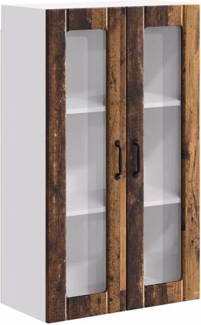 Pensile da cucina LUCCA con ante in vetro e finitura legno antico marrone L/P/H: 60 x 31 x 100 cm