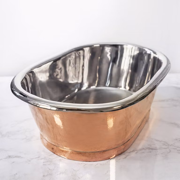 Lavabo Da Appoggio In Rame Retrò Ø530mm – Interno Nichel – Senza Fori