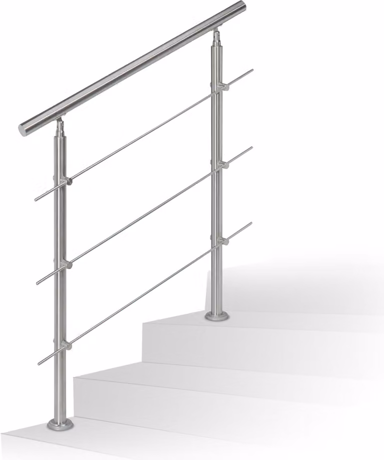 Set di ringhiera per scale Relaxdays in acciaio inossidabile, per interni ed esterni, corrimano da 1,0 m, 2 montanti, 3 traverse, color argento