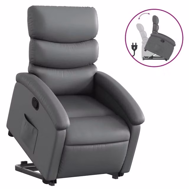 Poltrona | Sedia Relax Alzapersona Reclinabile Grigio in Similpelle