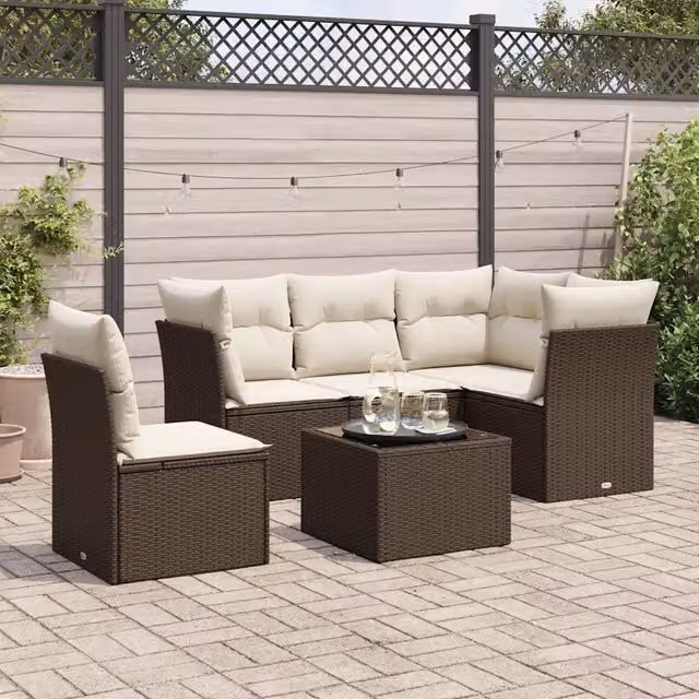 Set Divano da Giardino 6 pz con Cuscini Marrone in Polyrattan 3217653