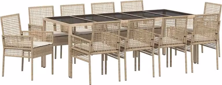Set da Pranzo per Giardino 11 pcs Beige polyrattan