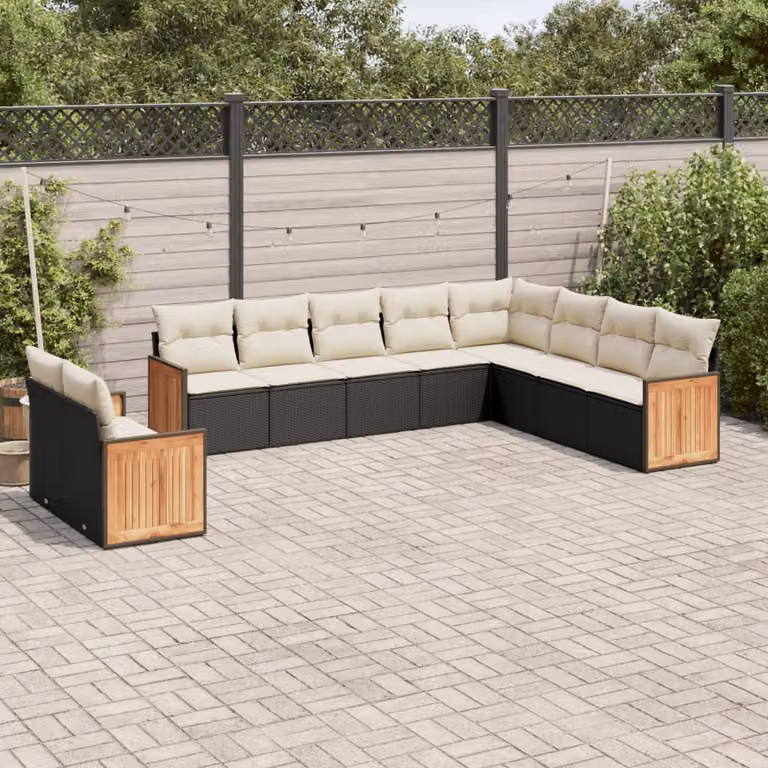 vidaXL Set Divani da Giardino a L in Polyrattan Nero con Cuscini e Rivestimenti Rimovibili