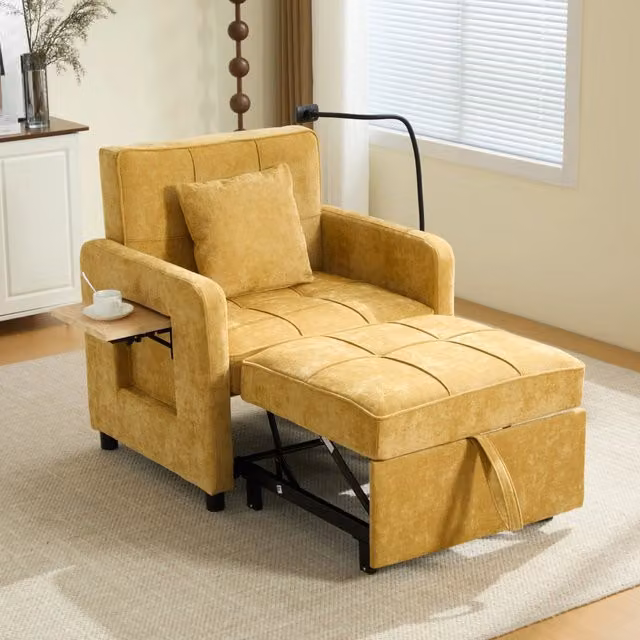 Poltrona letto 2 in 1 reclinabile; 167x79x83 cm; chenille; giallo senape