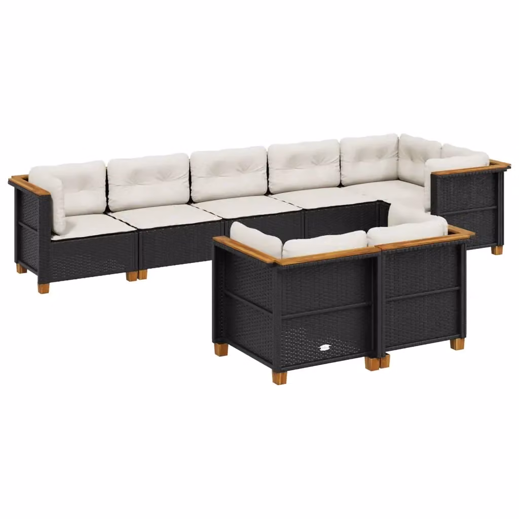 vidaXL Set Divani da Giardino a L in Polyrattan con Cuscini, 8 Pezzi, Nero e Bianco – 2
