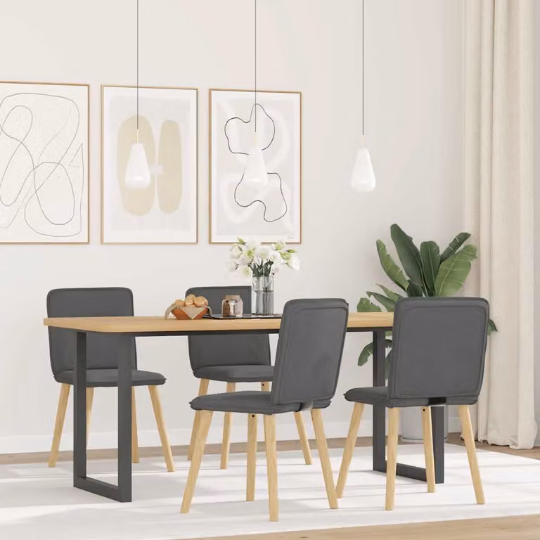 Set di 4 sedie da pranzo vidaXL in tessuto grigio con struttura in legno di gomma e metallo per cucina e soggiorno