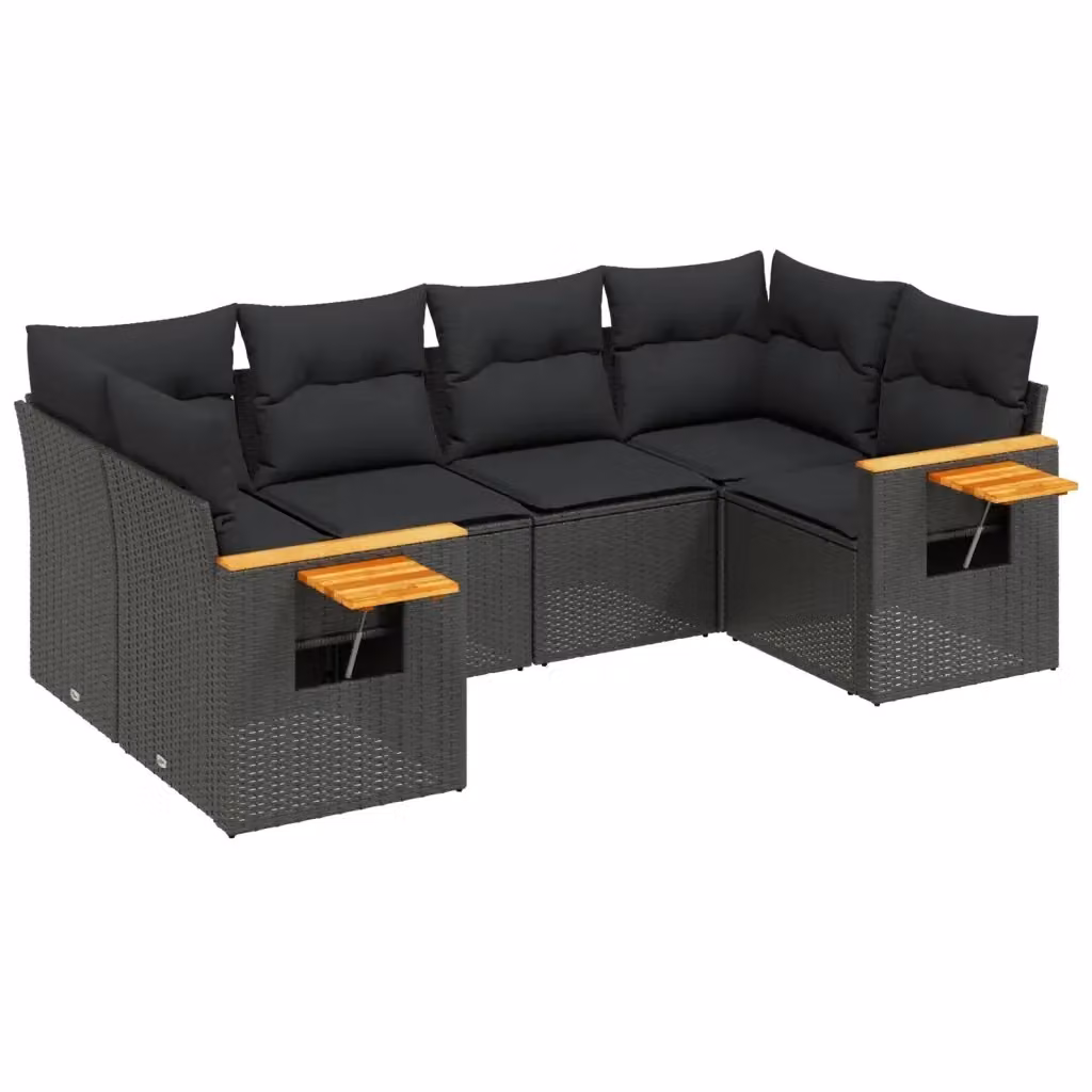 Set Divano da Giardino a L vidaXL 6 pz in Polyrattan Nero con Cuscini e Tavolino – 2