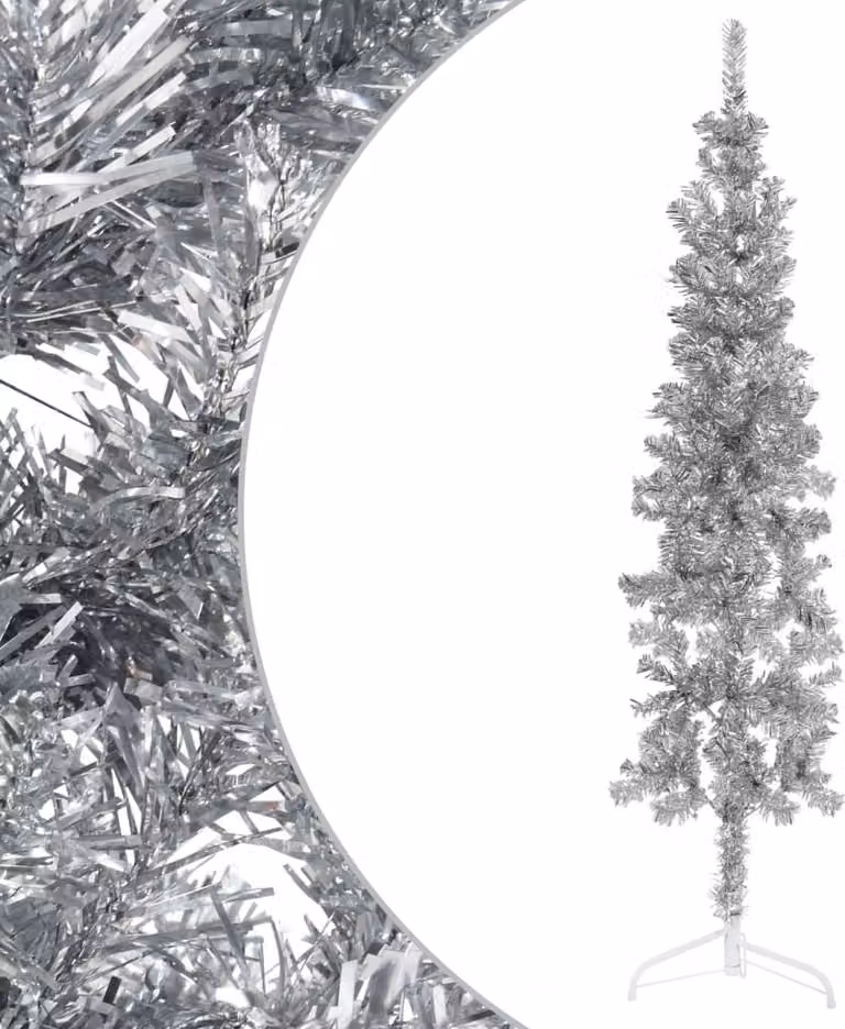 The Living Store Mezzo Albero di Natale Artificiale Slim Silver 180 cm