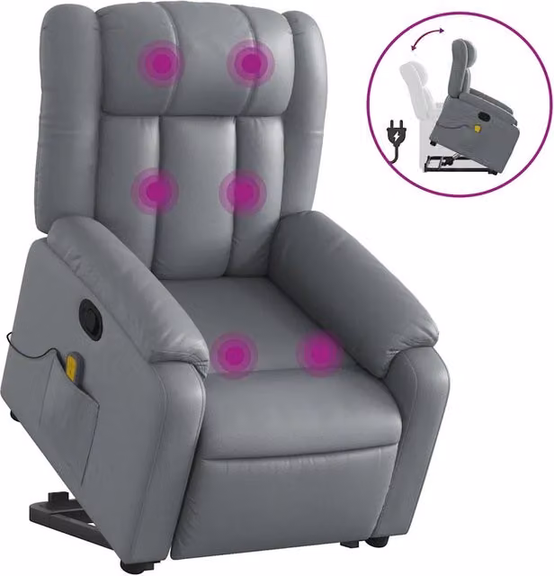 Poltrona | Sedia Relax Alzapersona Reclinabile Massaggio Grigio Similpelle