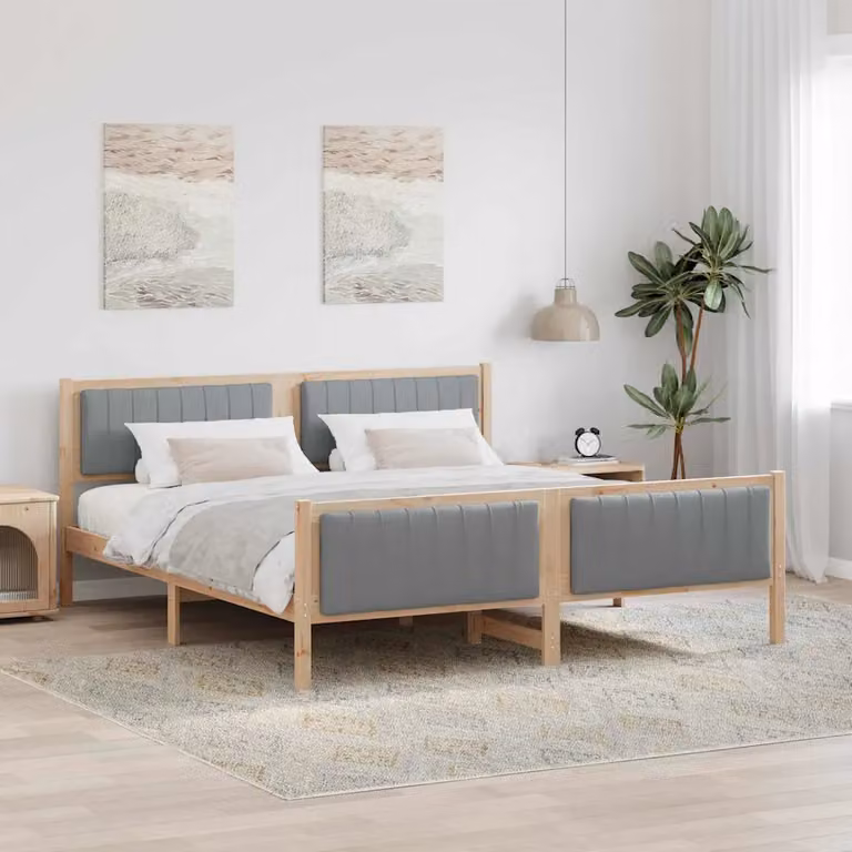 Struttura del letto moderna vidaXL in legno di pino, marrone e grigio, L 180 x P 200 cm