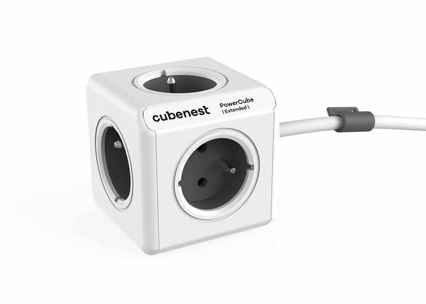 Cubenest Powercube Extended, 5× presa, 1,5 m, bianco/grigio, sicurezza bambini, messa a terra, dock, max. 10A/250V~2500W