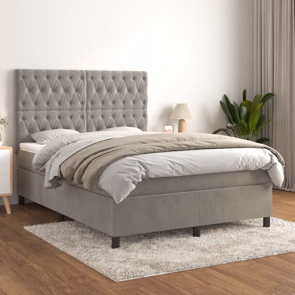 Maison Exclusive - Giroletto a Molle con Materasso Grigio Chiaro 140x190cm Velluto
