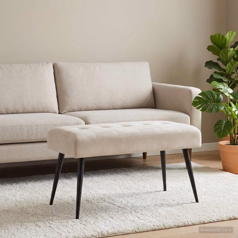 Panchina vidaXL in velluto beige con bottoni imbottiti, L: 80 cm, P: 40 cm, H: 46 cm