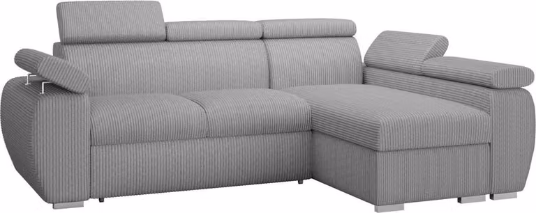 MIRJAN24 Divano angolare Boston Mini Premium Cord con box letto e funzione notte, poggiatesta regolabili, forma a L (colore: Poso 110, lato: destro 2R+LC)