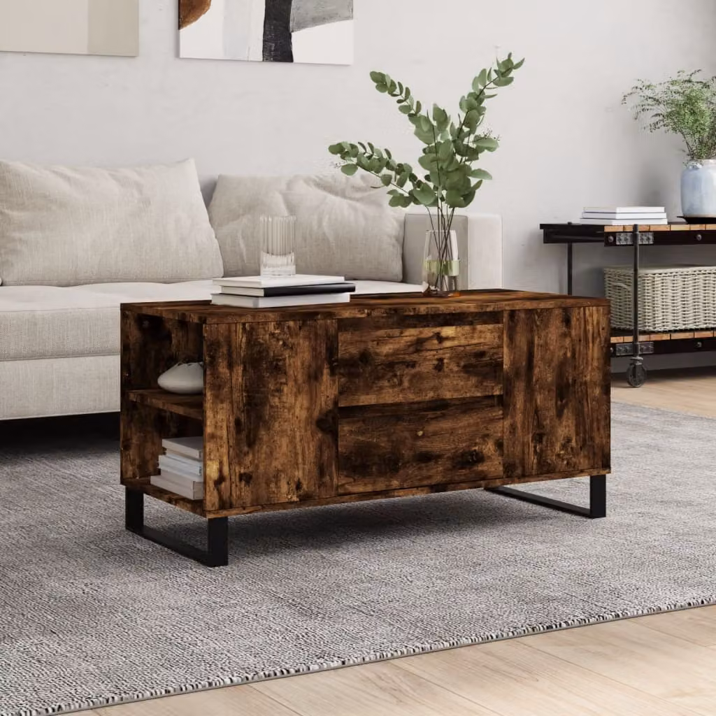 vidaXL Tavolino da Salotto Moderno in Legno e Metallo, Colore Marrone Rovere, L 102 x P 44,5 x H 50 cm