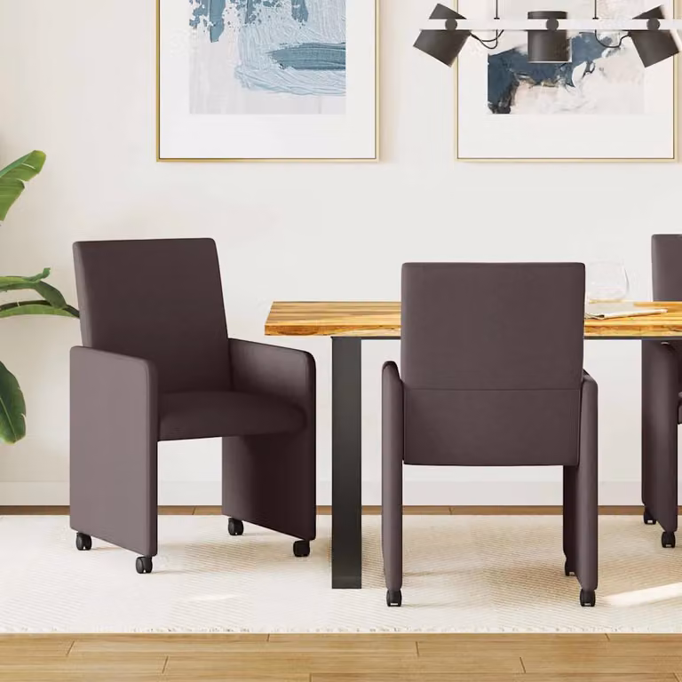 Set di 2 sedie da pranzo vidaXL con ruote e braccioli in tessuto marrone scuro, L/P/H: 57 x 66 x 94 cm