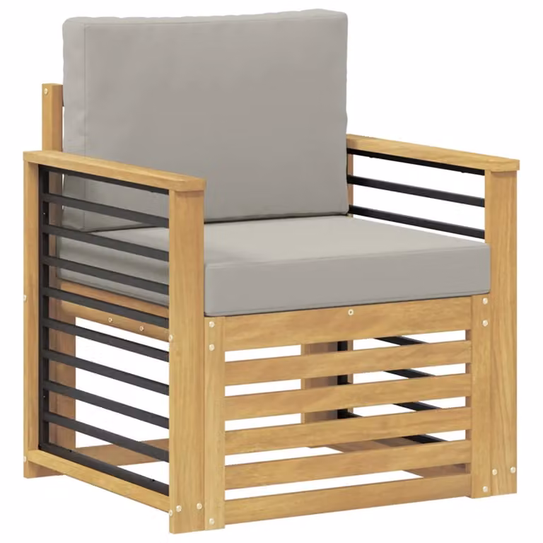 Set di divani da esterno moderni in legno di acacia e tessuto bianco e grigio DESIGN IN