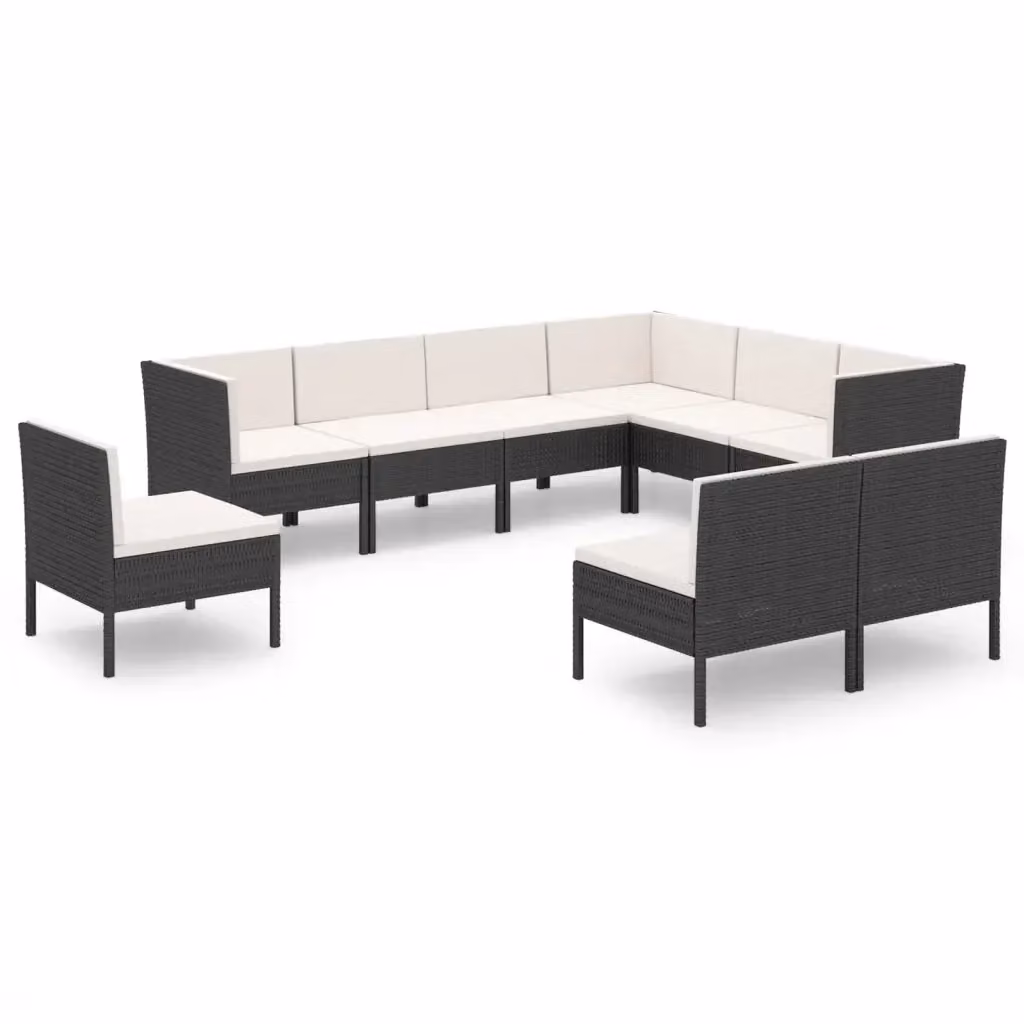 Set di Divani da Giardino a Forma di U vidaXL con Cuscini Bianchi e Struttura in Metallo Nero 9 Pezzi – 2