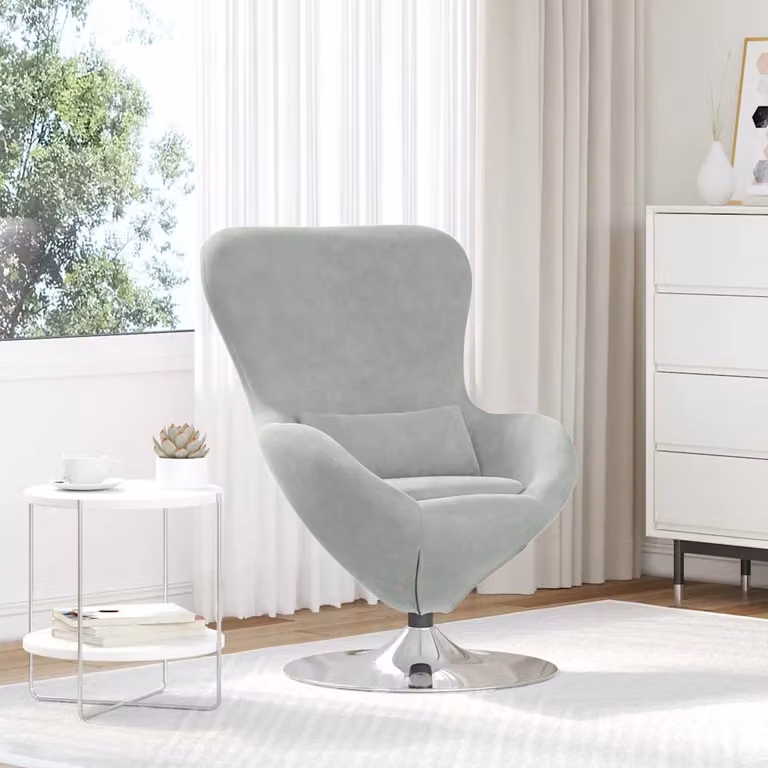 Poltrona uovo vidaXL in velluto grigio con struttura in metallo e rotazione a 360 gradi L: 73 cm, P: 73 cm, H: 90 cm
