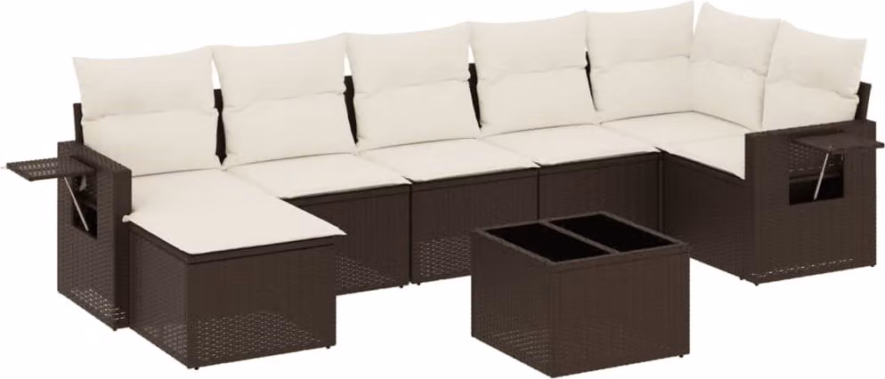 Set Divani da Giardino 8 pz con Cuscini Marrone in Polyrattan