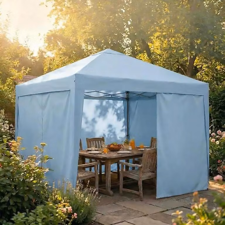 Gazebo pieghevole 3 x 3 metri - Tenda party pop-up - Facile da montare da una persona - 4 pareti laterali - Tetto impermeabile - Struttura in acciaio con altezza regolabile - Colore blu