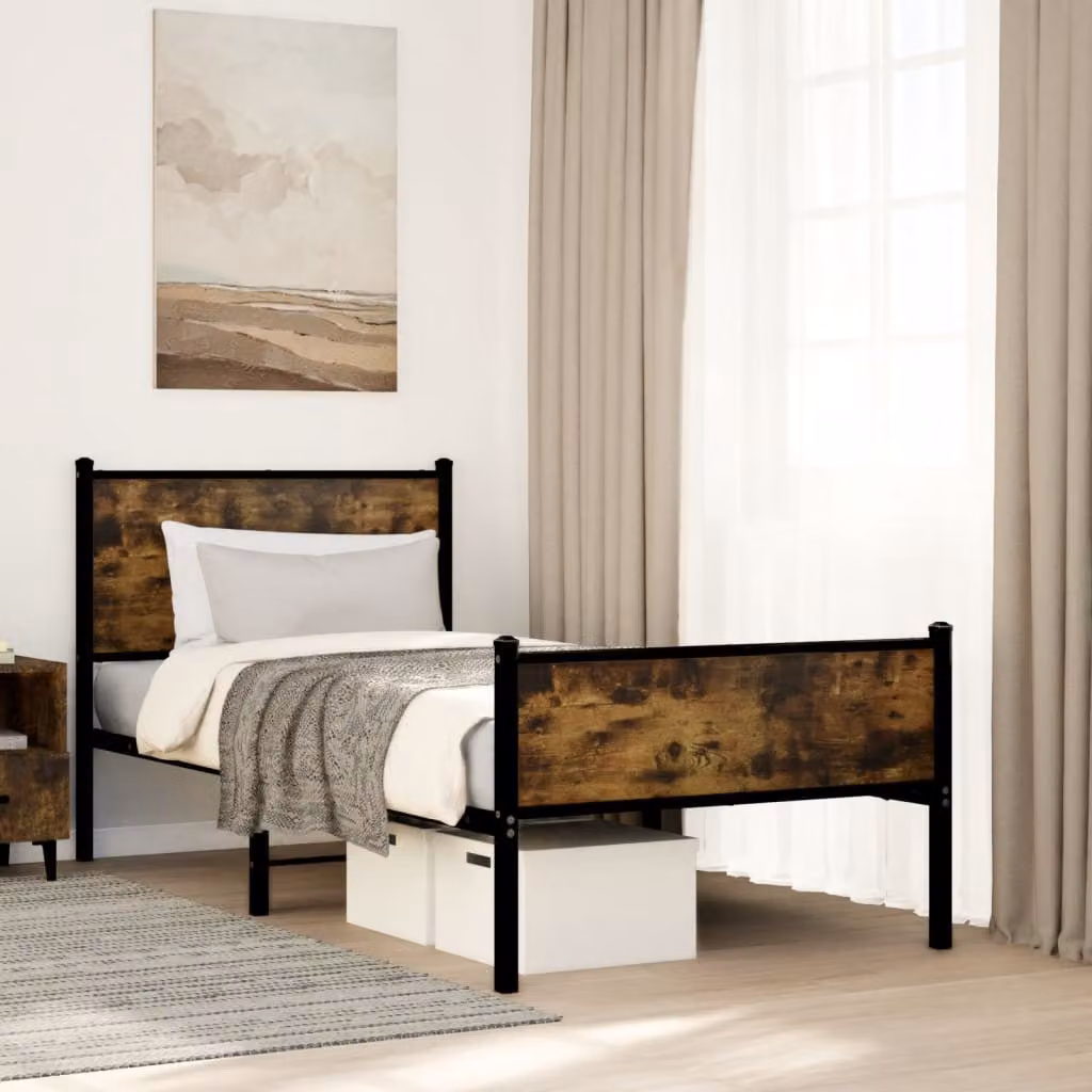 Giroletto in metallo vidaXL senza materasso, colore rovere fumo, L/P/H: 190 x 90 x 95 cm
