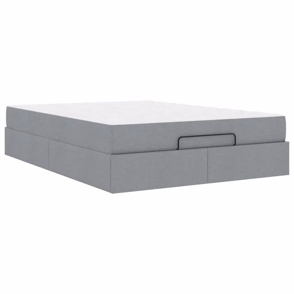 Set letto con struttura imbottita e 2 materassi vidaXL in tessuto grigio, L/P/H: 140 x 190 x 43,5 cm – 2