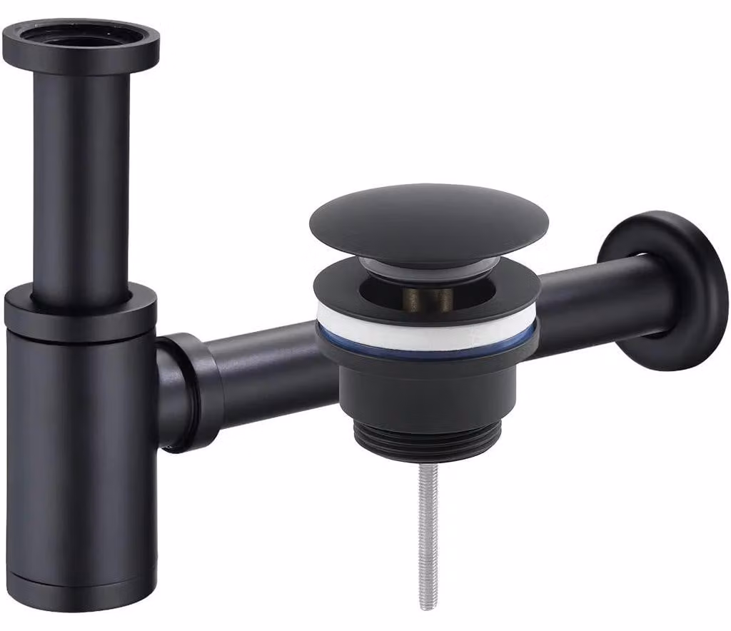CERANO - Sifone per lavabo - ottone - DN32 mm con scarico click-clack e troppopieno - nero