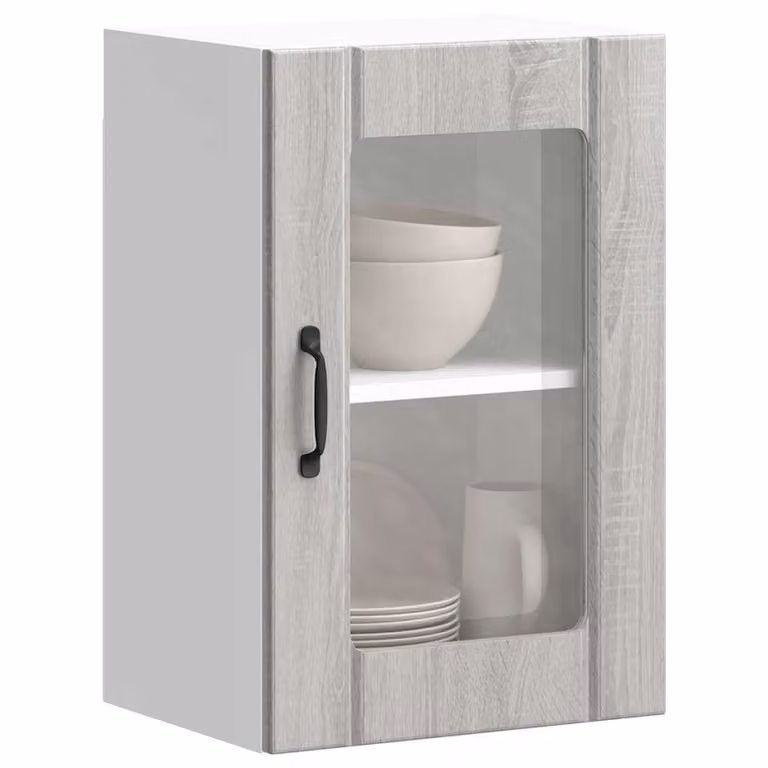 Pensile da cucina moderno vidaXL con ante in vetro, Grigio, L: 60 cm, H: 31 cm, P: 40 cm