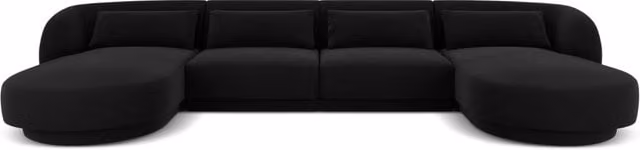Divano panoramico Tulum a 5 posti Cosmopolitan Design in velluto nero L/P/H: 330 x 154 x 70 cm