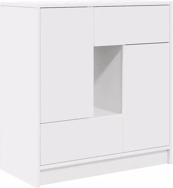 Credenza moderna con cassetti e ante Design In, colore bianco, L: 70,5 cm, P: 34 cm, H: 74,5 cm
