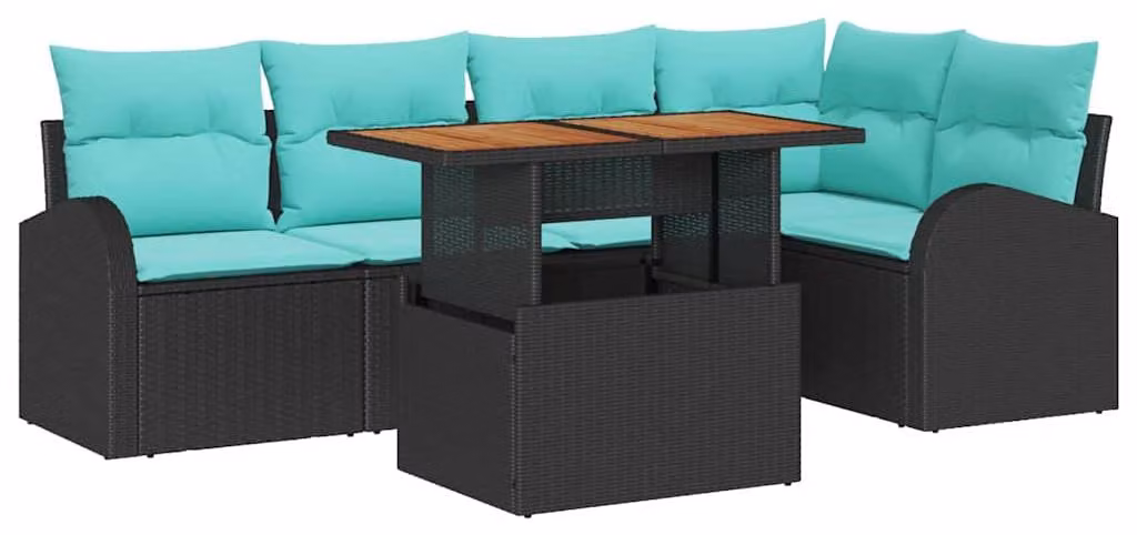 Set da giardino composto da 6 pezzi, colore nero, in rattan sintetico