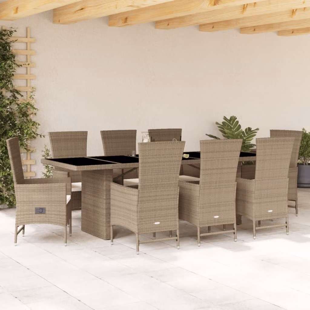 Maison Exclusive - Set da Pranzo da Giardino 9 pz con Cuscini Beige in Polyrattan