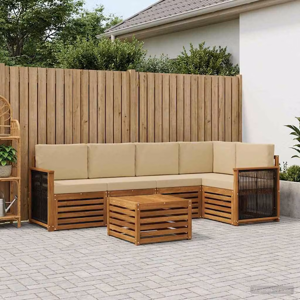 Set di divani da esterno moderno vidaXL in legno di acacia, 6 pezzi, Naturale