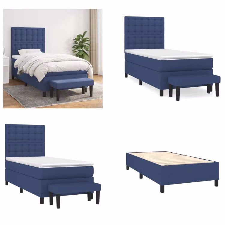 vidaXL Letto a molle con materasso in tessuto blu 100x200 cm - Letto a molle - Boxspringbetten - Bett - Schlafzimmermöbel