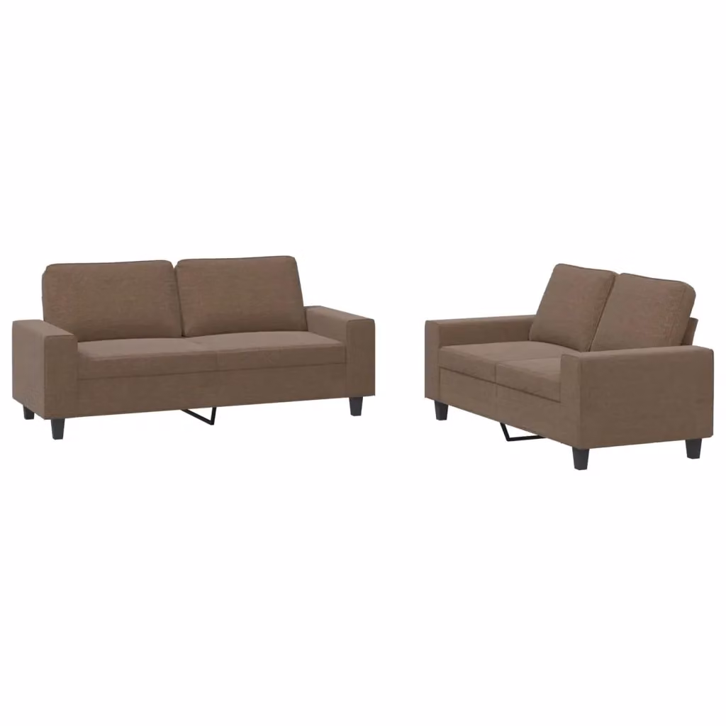 Set di 2 divani moderni vidaXL in tessuto marrone con cuscini decorativi e struttura in metallo e MDF – 2