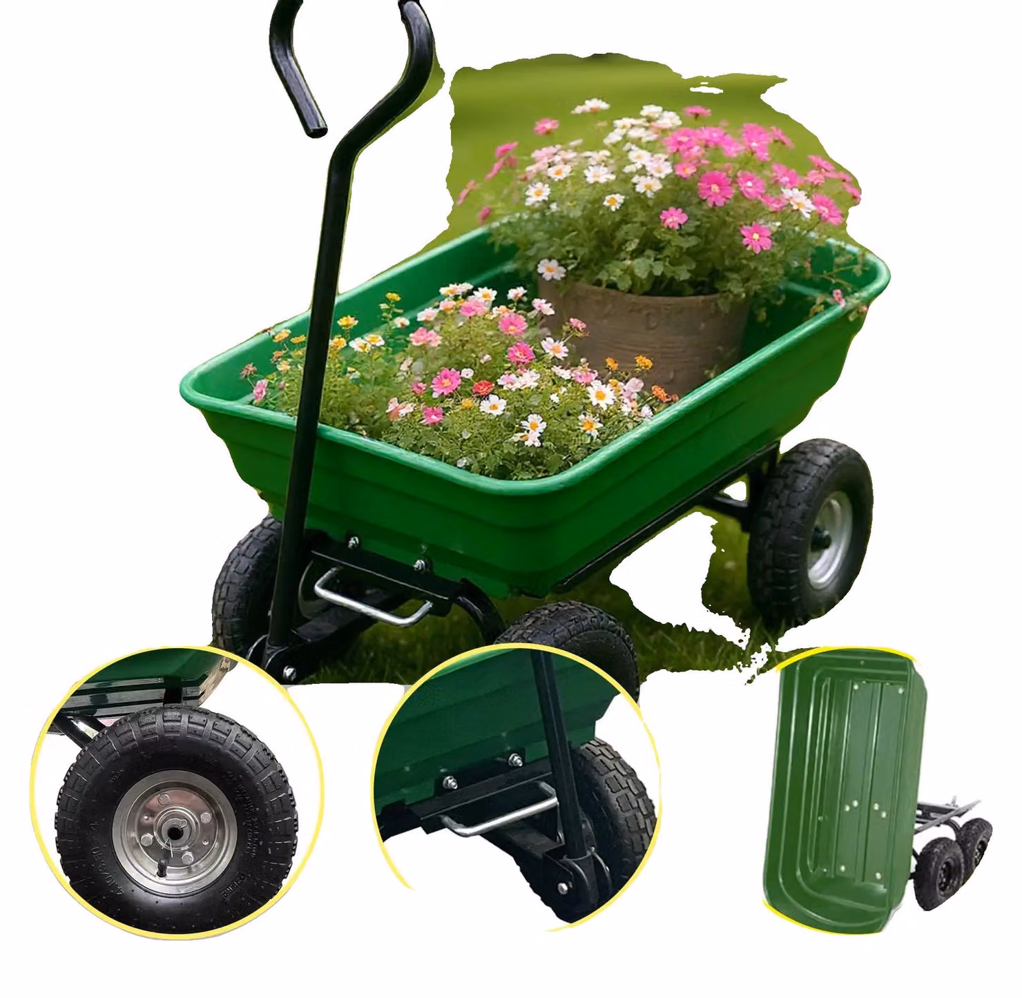 Carrello da giardino, design resistente, maggiore stabilità, colore verde