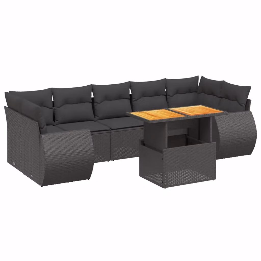 vidaXL Set Divani da Giardino a L con Cuscini 8 pz Nero in Polyrattan e Legno di Acacia – 2