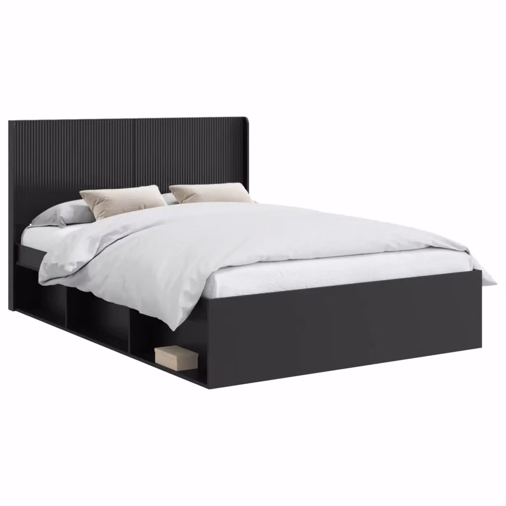Letto moderno con contenitore e testata vidaXL in tessuto nero L: 140 cm, P: 203 cm, H: 35 cm – 2