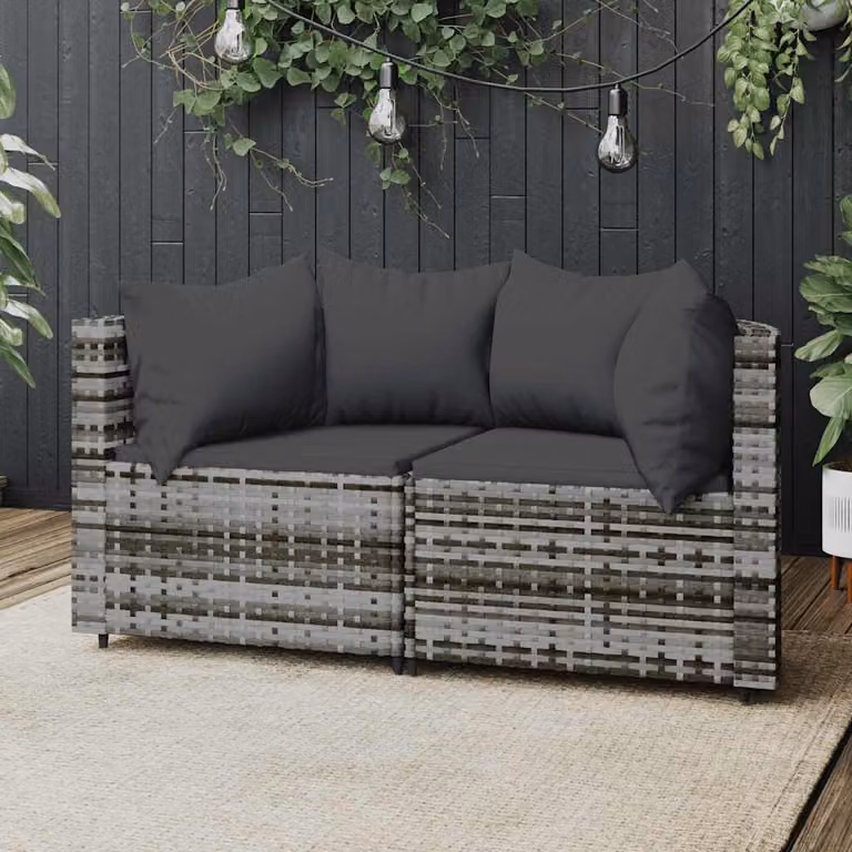 Divano Angolare da Giardino vidaXL con Cuscini in Polyrattan Grigio Antracite e Struttura in Acciaio
