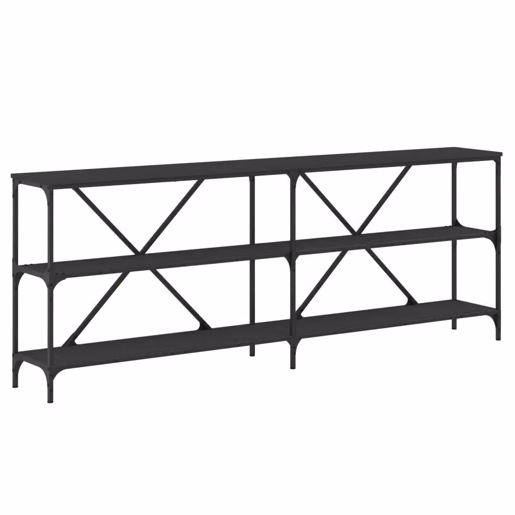 Tavolino Consolle Industrial vidaXL in Legno e Metallo Nero L 200 x P 30 x H 75 cm – 2