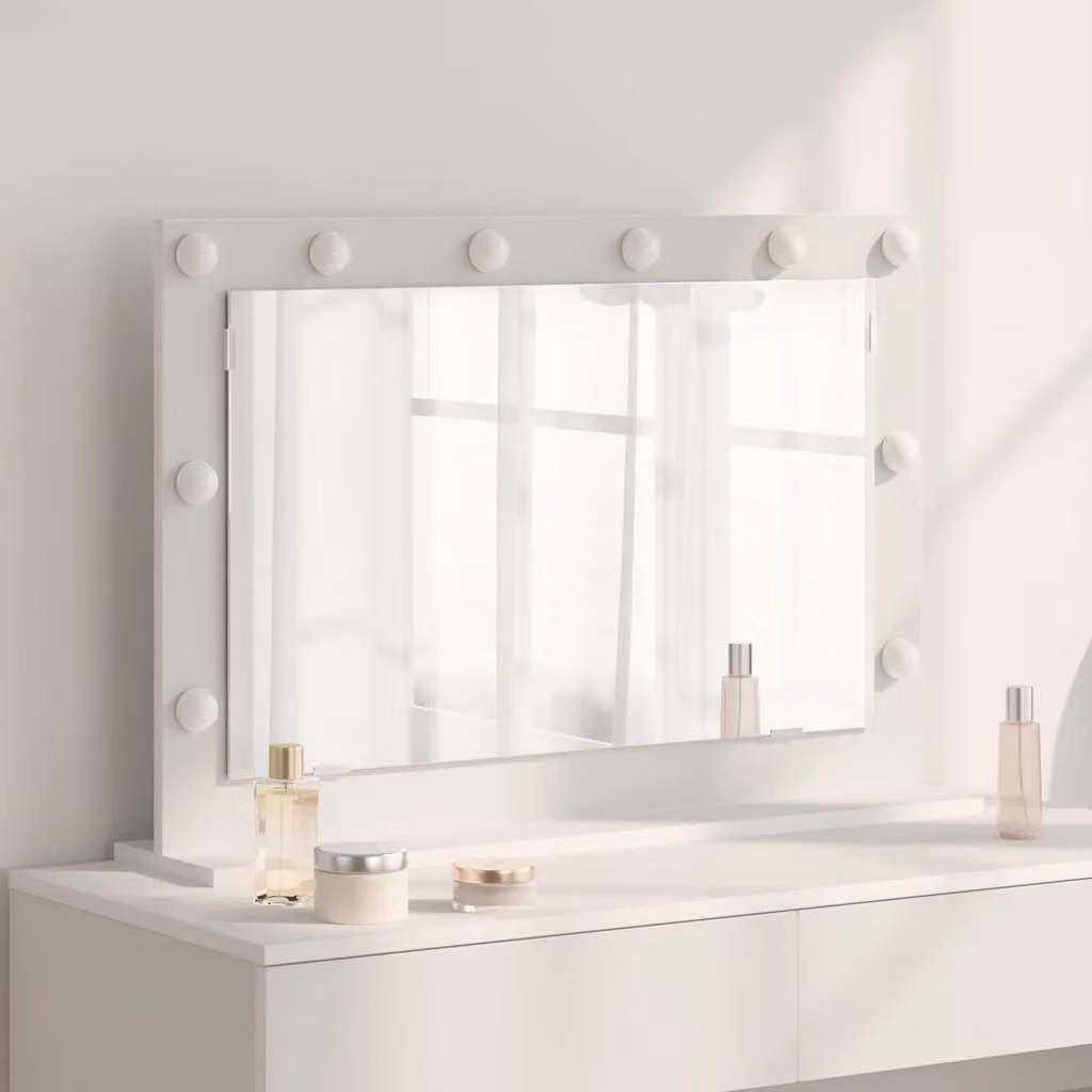 Specchio da vanità da tavolo vidaXL con luce LED, bianco, rettangolare, L: 80 cm, P: 18 cm, H: 15 cm