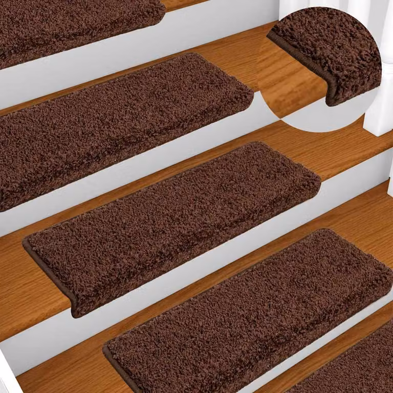 Set di 10 tappetini per scale vidaXL marroni con bordo rettangolare, L 65 cm x P 40 cm x H 4 cm, autoadesivi e fonoassorbenti