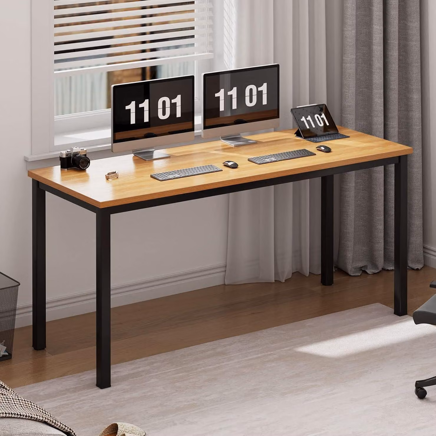 Scrivania 120x60 cm Teak e nero Postazione di lavoro per l'ufficio domestico