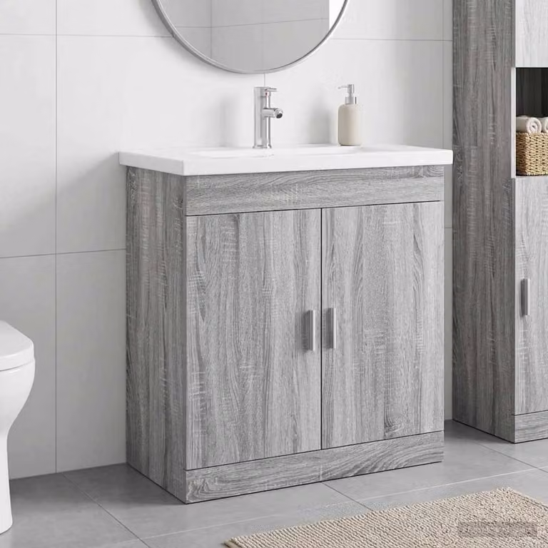 Set di mobili per il bagno moderni vidaXL in stile Sonoma grigio, L: 81 cm, P: 40 cm, H: 84,5 cm
