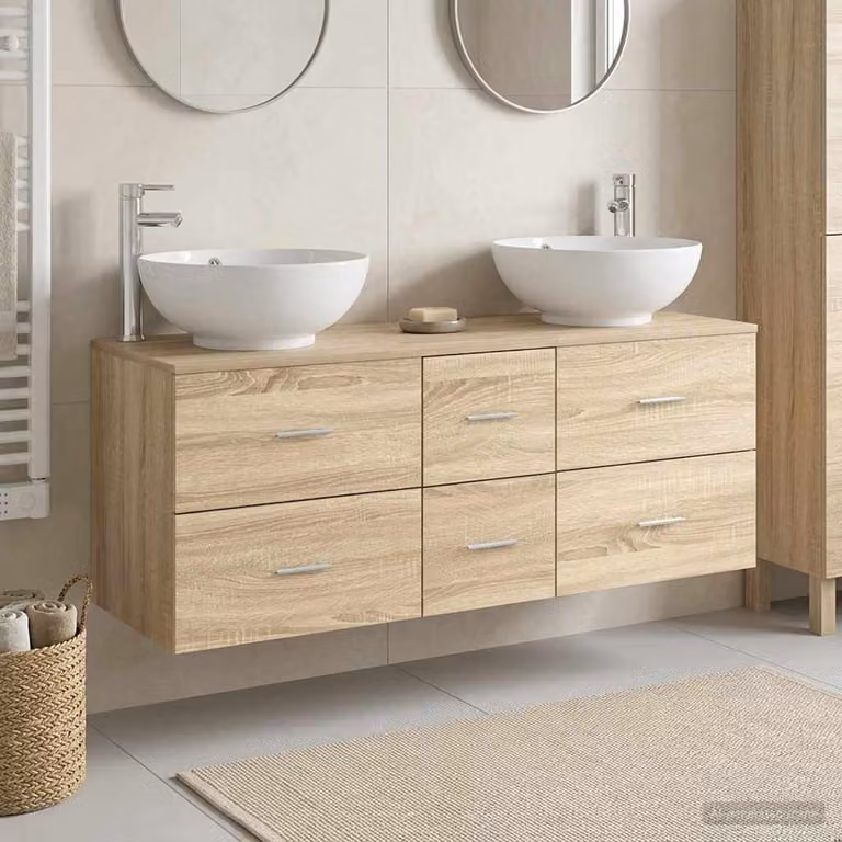 Set di mobili per il bagno moderno vidaXL composto da 3 pezzi in colore marrone con vanità e armadietti laterali L/P/H: 129,0 x 44,5 x 80,0 cm