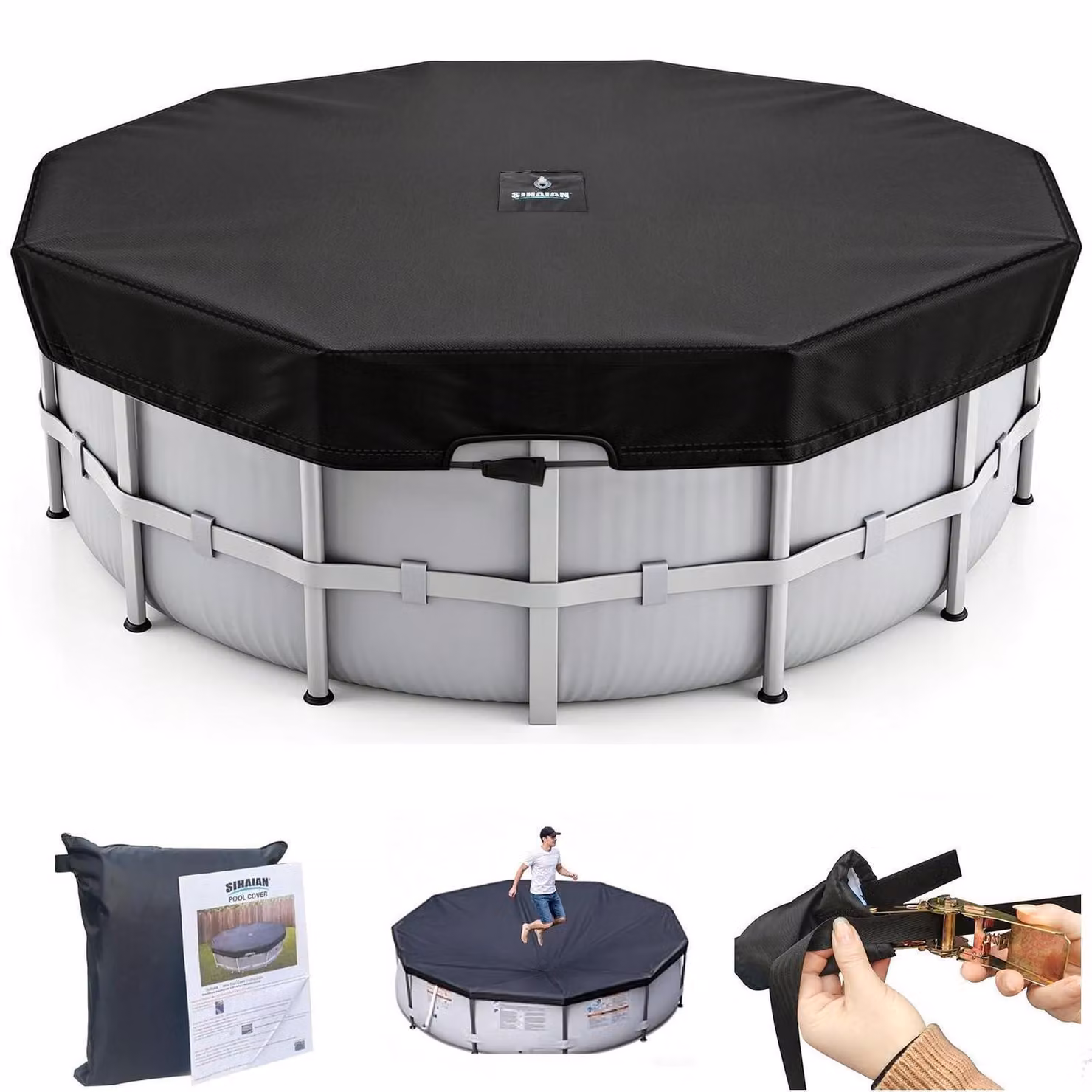 Copertura per piscina, rotonda, in tessuto 420D, impermeabile e resistente al vento, diametro 798 cm, colore nero