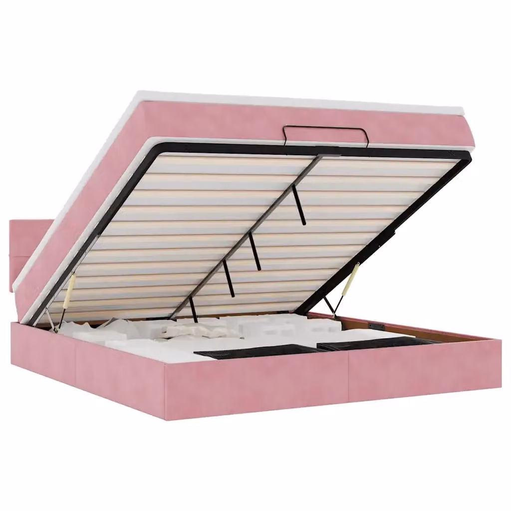 Pouf Letto con Materasso vidaXL in Velluto Rosa e Bianco con LED e Porta USB L/P/H: 180 x 200 x 88 cm – 2