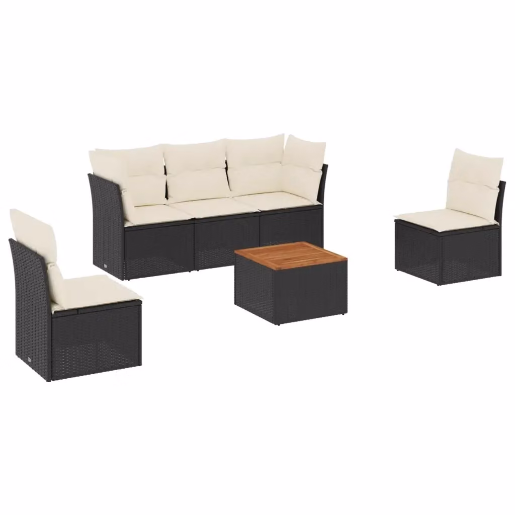 vidaXL Set Divano da Giardino 6 pz in Polyrattan Nero con Cuscini e Tavolino da Caffè – 2