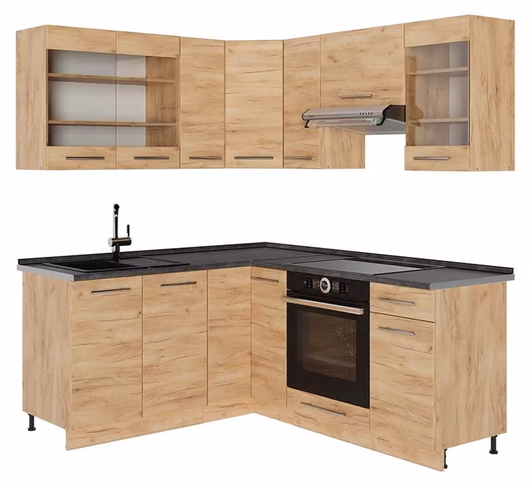 Cucina angolare completa Vicco Fame-Line Rovere dorato/Rovere dorato 190 x 160 cm, PL Antracite, Model 56929